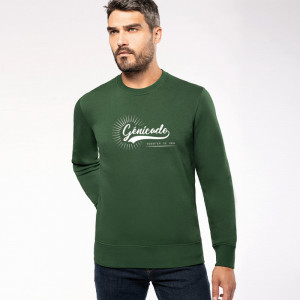 sweat shirt personnalisé vert forêt col rond avec logo blanc imprimé sur la poitrine