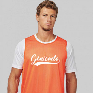 chasuble de sport personnalisé orange avec logo blanc imprimé