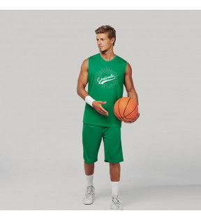 maillot de basketball personnalisable vert avec logo blanc imprimé sur la poitrine