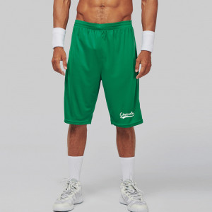 short de sport personnalisable vert avec logo blanc imprimé