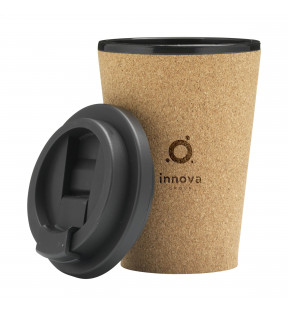 mug personnalisé en liège avec couvercle noir et logo gravé