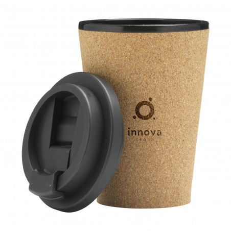 mug personnalisé en liège avec couvercle noir et logo gravé