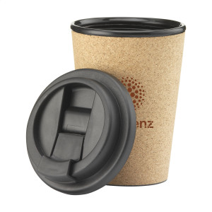 mug de voyage en liège avec logo imprimé et couvercle noir