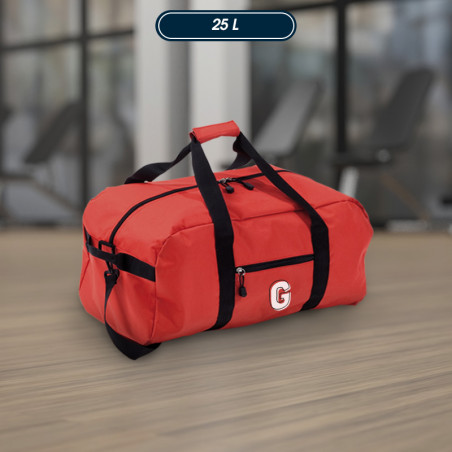 sac de sport personnalisable rouge avec logo blanc imprimé
