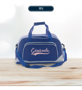 sac de sport personnalisable bleu royal avec logo blanc imprimé sur le côté