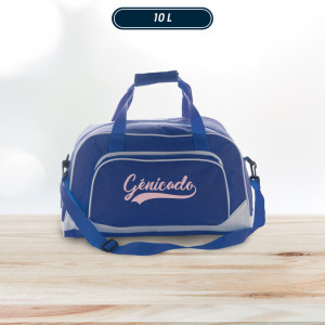 sac de sport personnalisable bleu royal avec logo blanc imprimé sur le côté