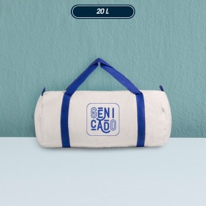 sac de sport personnalisable blanc avec anses bleu et logo imprimé