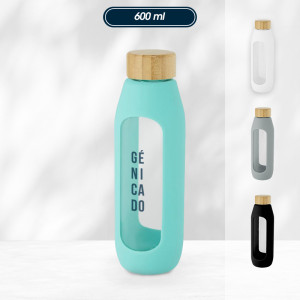 Bouteille d'eau en verre borosilicate solide marquant logo avec grip en silicone - Génicado