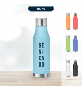 bouteille gourde en plastique recyclé RPET finition caoutchouc marquant logo - Génicado