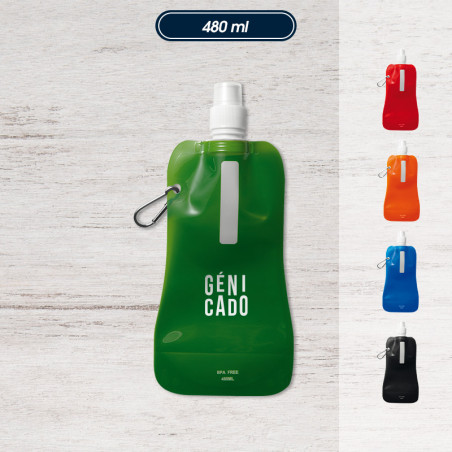 Goodies gourde pliable en plastique rPET sans BPA marquant logo avec mousqueton - Génicado