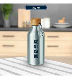Goodies gourde d'eau 400 ml en aluminium marquant logo avec bouchon bambou - Génicado