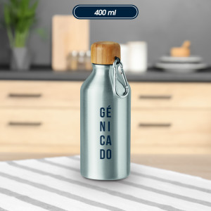 Goodies gourde d'eau 400 ml en aluminium marquant logo avec bouchon bambou - Génicado