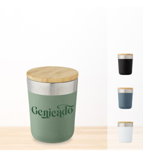 Mug isotherme original vert avec couvercle en bambou