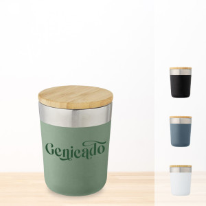 Mug isotherme original vert avec couvercle en bambou