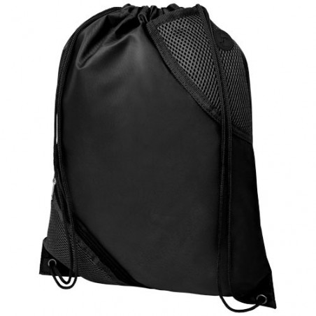 sac cordon noir en polyester équipé de 2 petites poches en maille filet à l'avant