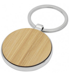 Porte-clés en bambou rond avec un habillage métallique en zinc marquage gravure laser - Génicado