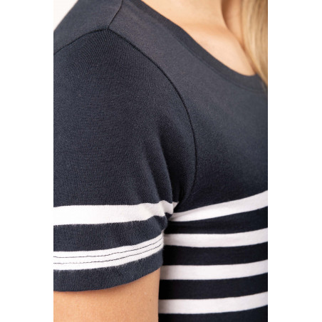 T-shirt marinière manche courte femme 100% coton Bio avec bande de propreté au col