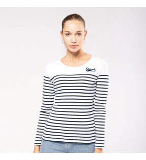 T-shirt marinière femme manches longues avec exemple marquage côté coeur - Génicado
