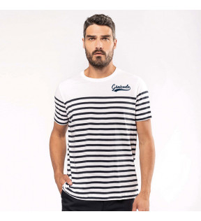 T shirt marinière homme 100% coton bio col rond avec marquage imprimé sur le coeur - Génicado