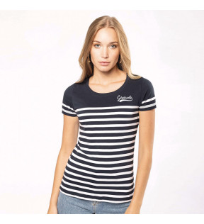 T-shirt marinière manche courte femme 100% coton Bio avec marquage que le coeur - Génicado