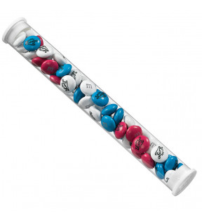 Chocolat m&m's bleu blanc rouge marqué avec votre logo dans une tube pour marketing