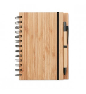 Carnet de note spirale couverture bambou et stylo - Génicado