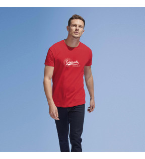 T shirt manche courte homme col rond 100% coton Ringspun avec exemple marquage torse logo - Génicado