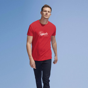 T shirt manche courte homme col rond 100% coton Ringspun avec exemple marquage torse logo - Génicado