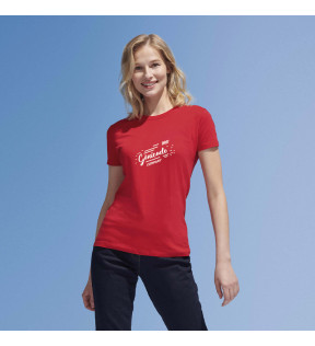 t-shirt personnalisé femme 100% coton rouge avec logo blanc imprimé