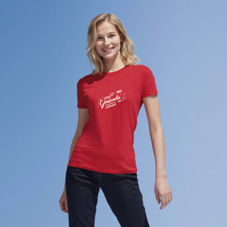 t-shirt personnalisé femme 100% coton rouge avec logo blanc imprimé