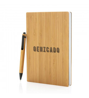 Carnet de notes en bambou naturel avec son stylo - Génicado